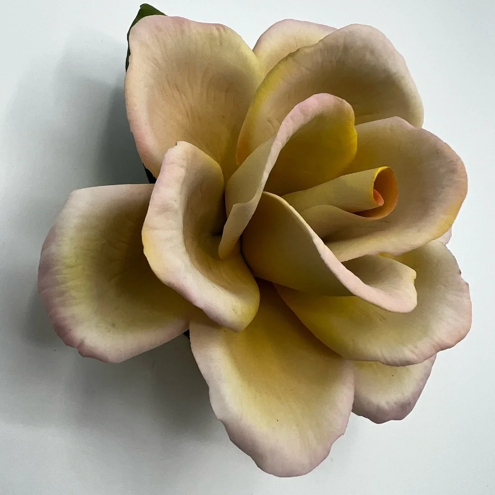 Napoleon Italy Pink /Yellow Rose Ceramic Porcelain Flower With Sticker Beautiful